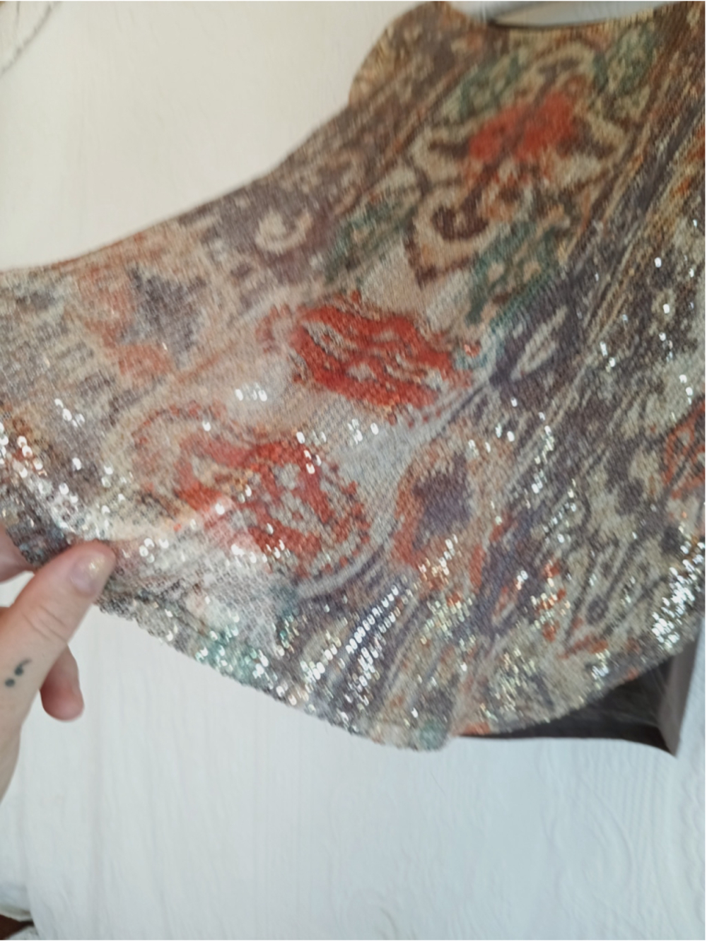 Bongo Sequin Dolman Blouse Brown Copper western tribal boho metallic sparkle LG - Picture 8 of 11